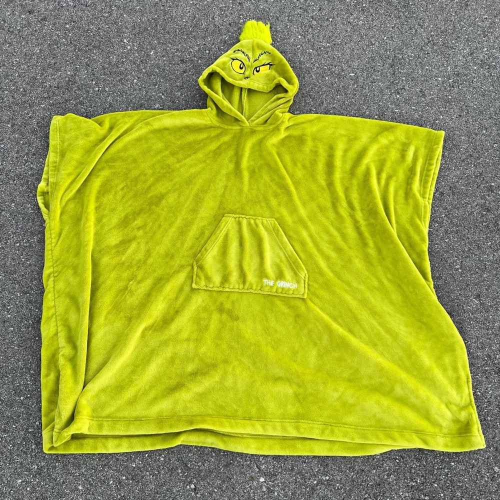 American Eagle AE Dr. Seuss Grinch Oversized Fleece Hooded Blanket Poncho OS